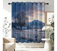 Nature Rideau Occultant Scène d'hiver Enneigée Montagne Ciel - 110 L x 215 H cm Rideaux avec Œillets Lot de 2 Rideaux Opaque Isolant Anti Froid Draperies Intérieurs Decoration Enfants Chambre, Violet
