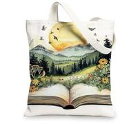 Nature Sacs en toile réutilisables avec motif de montagne et fleurs, écologiques, légers, lavables, blanc, 13x15 Inch