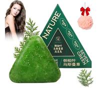 Nature Seven Green Soap Shampoo, Nature Triangle Shampoo Bar, Usman Grass Shampoos Bar, Calming & Strengthens Hair, and Improve Frizziness, Control Oil and Remove Dandruff, with a Foaming Net (1PC)