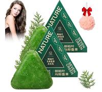 Nature Seven Green Soap Shampoo, Nature Triangle Shampoo Bar, Usman Grass Shampoos Bar, Calming & Strengthens Hair, and Improve Frizziness, Control Oil and Remove Dandruff, with a Foaming Net (2PCS)