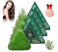 Nature Seven Green Soap Shampoo, Nature Triangle Shampoo Bar, Usman Grass Shampoos Bar, Calming & Strengthens Hair, and Improve Frizziness, Control Oil and Remove Dandruff, with a Foaming Net (3PCS)