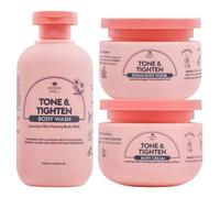 Nature Spell Tone & Tighten Coffret cadeau de soins corporels pour femme, gel douche, gommage au sucre et crème avec acide hyaluronique, extrait de ginseng et collagène végétal, lot de 3, végétalien