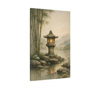 Nature Stone Lantern Misty Japanese Garden - Canvas Wall Art Print 24×36 inch (60×90 cm) - Vertical / 1.25 inch (3 cm)