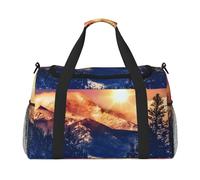 Nature Sun Snowy Hills and Trees Print Sac de sport pour femme - Sac fourre-tout de sport avec compartiment, sac de sport pour homme, sac fourre-tout pour femme, sac à main pour femme, Noir , Taille