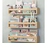NATURE SUPPLIES Lot de 3 étagères flottantes en Bois Naturel pour Chambre d'enfant 58 cm, idéal pour Livres, Jouets et décoration, bibliothèque Murale Flottante pour Chambre d'enfant et Enfants
