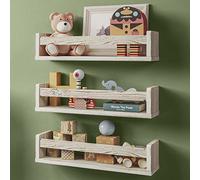 NATURE SUPPLIES Lot De 3 Étagères Murales en Bois, Bibliothèque Montessori Rangement Tablette Livre pour Chambre et Décoration Enfant. 41 cm, Blanc Rustique