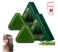 Nature Triangle Shampoo Bar，Nature Seven Green Shampoobar，Natural Cypress Leaf Usman Grass Solid Shampoo Bar，Refreshing Oil Control Reduces Hair Thinning，Strengthening Anti-Breakage (2PCS)