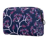 Nature Tropical Palm Tree Navy Trousse à cosmétiques pour femme, trousse de toilette de voyage, grande pochette de maquillage pratique avec fermeture éclair, multicolore, 18.5x7.5x13cm/7.3x3x5.1in,