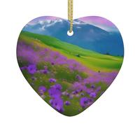 Nature Violet Fleurs Prairie Montagne Impression Scénique Coeur Forme de Cœur Décoration de Noël Décoration de Noël Cadeaux Souvenirs