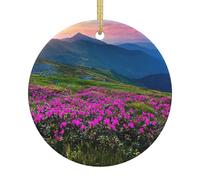 Nature Violet Fleurs Prairie Montagne Scénique Arbre de Noël Céramique Suspendu Festival Ornement Pendentif Maison Fête Vacances Décor