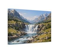 Nature Waterfall Mountain Blue - Canvas Wall Art Print 18×12 inch (45×30 cm) - Horizontal / 1.25 inch (3 cm)