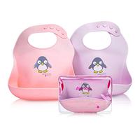 NatureBond Bavoir Bébé Silicone Souple 2 PCS - Ajustable Bavette en Silicone Enfant Grande Poche Léger Imperméable (Cotton Candy Pink & Macaron Lavender)