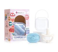 NatureBond Lot de 2 Sucette en silicone pour nouveau-né + étui à tétine | Binkies pour bébé | Sucette en silicone de qualité alimentaire sans BPA (6 Mois +, Bleu et blanc)