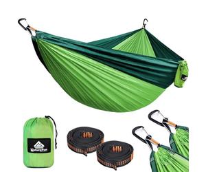 NATUREFUN Hamac Ultra-léger de Voyage Camping 300 kg Capacité de Charge,Respirante, séchage Rapide (300x200cm) | 2 x Mousquetons de qualités, 2 x Sangles Inclus | pour Jardin d'interieur/extérieur