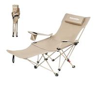 Naturehike Chaise de camping pliable 2 en 1 - 150 kg - Avec repose-pieds - Avec dossier réglable à 3 positions - Avec porte-gobelet - Pour l'extérieur, la plage, la pêche (kaki)