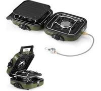 Naturehike Réchaud à gaz de camping pliable 2 en 1 avec plaque de gril, réchaud à gaz portable, 2 brûleurs réglables, allumage piézoélectrique, compatible avec mélange de carburant isobutane