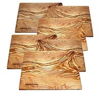 NATUREHOME Lot de 6 assiettes à dessert rectangulaires 20 x 15 x 1 cm en bois d'olivier massif issu de l'agriculture biologique Assiettes à dessert carrées Assiettes à dessert, assiettes à fruits