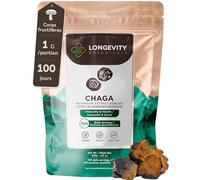 Naturel Chaga Mushroom en poudre, extrait | Inonotus obliquus | 100 g de poudre, 60 portions de 1 660 mg. Extrait 10:1, ≥10 % de bêta-D-glucanes.