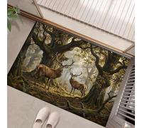 Naturel Et Réaliste Tapis intérieur - Forêt Cerfs D'Arbres Anciens paillasson lavable à motifs, Vert Brunâtre tapis antidérapant pour Salle des enfants entrée, cuisine ou chambre - 90 x 150 cm