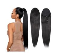 Naturel Extension de cheveux humains à clip, queue de cheval longue et lisse, avec cordon de serrage, for femmes Aspect parfait(16inches)