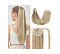 Naturel Extension de cheveux humains raides blonds à reflets P8/613, queue de cheval à clipser avec pâte magique for femmes Aspect parfait(26inches)
