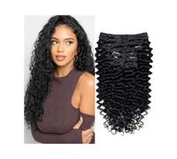 Naturel Extensions de cheveux bouclés Deep Wave à clips, 100% cheveux humains brésiliens Remy, tête entière, 8 pièces avec 18 clips #1b Extension Cheveux(22inches,240g)