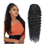 Naturel Extensions de cheveux bouclés ondulés profonds avec cordon de serrage et queue de cheval épaisse Aspect parfait(24inches)
