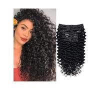 Naturel Extensions de cheveux brésiliens bouclés à clips, 8 pièces, cheveux humains ondulés profonds, 1B, 120 g Extension Cheveux(22inches)