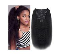 Naturel Extensions de cheveux crépus lisses à clipser, cheveux humains naturels noirs, double trame Extension Cheveux(16 inches,240g)