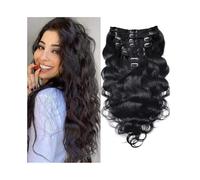 Naturel Extensions de cheveux humains à clips Body Wave, tête entière, cheveux brésiliens vierges à clipser Extension Cheveux(14inches,120g)