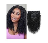 Naturel Extensions de cheveux humains crépus bouclés à clips, tête entière, cheveux brésiliens Remy, 8 pièces avec 20 clips Extension Cheveux(18inches)