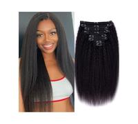 Naturel Extensions de cheveux humains crépus lisses à clips, couleur naturelle, 8 pièces/ensemble, tête complète for femmes Extension Cheveux(20inches,120g)