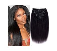 Naturel Extensions de cheveux humains crépus lisses à clips, lot de 8 pièces, cheveux brésiliens 100% Remy Extension Cheveux(16inches,240g)