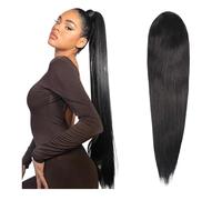 Naturel Extensions de cheveux humains lisses à clip, queue de cheval avec cordon de serrage, for femmes Aspect parfait(26inches)