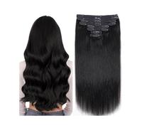 Naturel Extensions de cheveux humains lisses à clips, lot de 8 pièces, #1B, double trame, couleur noire naturelle Extension Cheveux(24 Inches,240g)