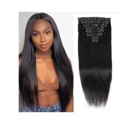 Naturel Extensions de cheveux humains lisses à clipser, 120 g, lot de 8 pièces, cheveux brésiliens vierges, tête complète Extension Cheveux(18inches)