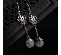Naturel Hetian White Jade Lotus Boucles d'oreilles Longues Boucles d'oreilles Retro Chinois Femmes Silver Bijoux (Gem Color : White)