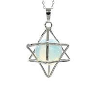 Naturel Merkaba Star Pendant Pendentif Crystal Cristal Quartz Opalite Opal Chanceux Perles rondes Reiki Pierre Pendentif Bijoux-Opale Opalite_CHINE