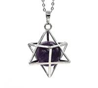 Naturel Merkaba Star Pendant Pendentif Crystal Cristal Quartz Opalite Opal Chanceux Perles rondes Reiki Pierre Pendentif Bijoux-Améthyste_CHINE