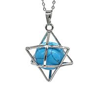 Naturel Merkaba Star Pendant Pendentif Crystal Cristal Quartz Opalite Opal Chanceux Perles rondes Reiki Pierre Pendentif Bijoux-Turquoises bleues_CHINE