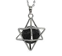 Naturel Merkaba Star Pendant Pendentif Crystal Cristal Quartz Opalite Opal Chanceux Perles rondes Reiki Pierre Pendentif Bijoux-Pierre de lave noire_CHINE