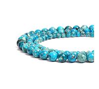 Naturel Pierre Précieuse Ronde Naturelles Perles de Rondes，Cristal Energy Pierre Pouvoir de Guérison，Pour la Fabrication de Bijoux-Colliers et Bracelets (Sea Sédiments Jaspe Bleu du ciel, 8mm)
