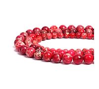 Naturel Pierre Précieuse Ronde Naturelles Perles de Rondes，Cristal Energy Pierre Pouvoir de Guérison，Pour la Fabrication de Bijoux-Colliers et Bracelets-Longueur 40cm (Sea Sédiments Jaspe Rouge, 12mm)