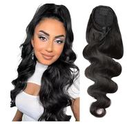 Naturel Queue de cheval ondulée en cheveux humains brésiliens avec cordon de serrage Aspect parfait(10inches)
