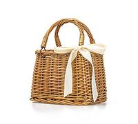 Naturel Tissé à la Main Rond Osier Panier De Pique-nique Seau Sac À Main Rétro De L'Été Des Femmes De Plage Sacs À Main Rectangulaire Kaki