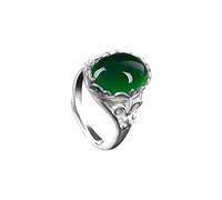 Naturel Vert Jade Anneau 925 Argent Jadéite Calcédoine Amulette De Mode Charme Bijoux Cadeaux for Les Femmes (Ring Size : Resizable)