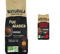 NATURELA - Café Bio Moulu Arabica et Grains Stretto Italiano - Torréfaction Lente - Fabriqué en France - 1 kg et 250 g