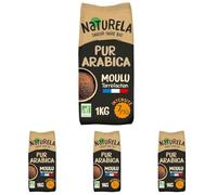 NATURELA - Café Bio Moulu - Café Arabica Bio - Torréfaction Lente - Fabriqué en France - 1 Kg (Lot de 4)