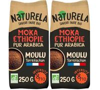 NATURELA - Café Bio Moulu Moka Ethiopie - 100% Café Arabica Bio - Torréfaction Lente - Fabriqué en France - 250 g (Lot de 2)