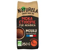 NATURELA - Café Bio Moulu Moka Ethiopie - 100% Café Arabica Bio - Torréfaction Lente - Fabriqué en France - 250 g